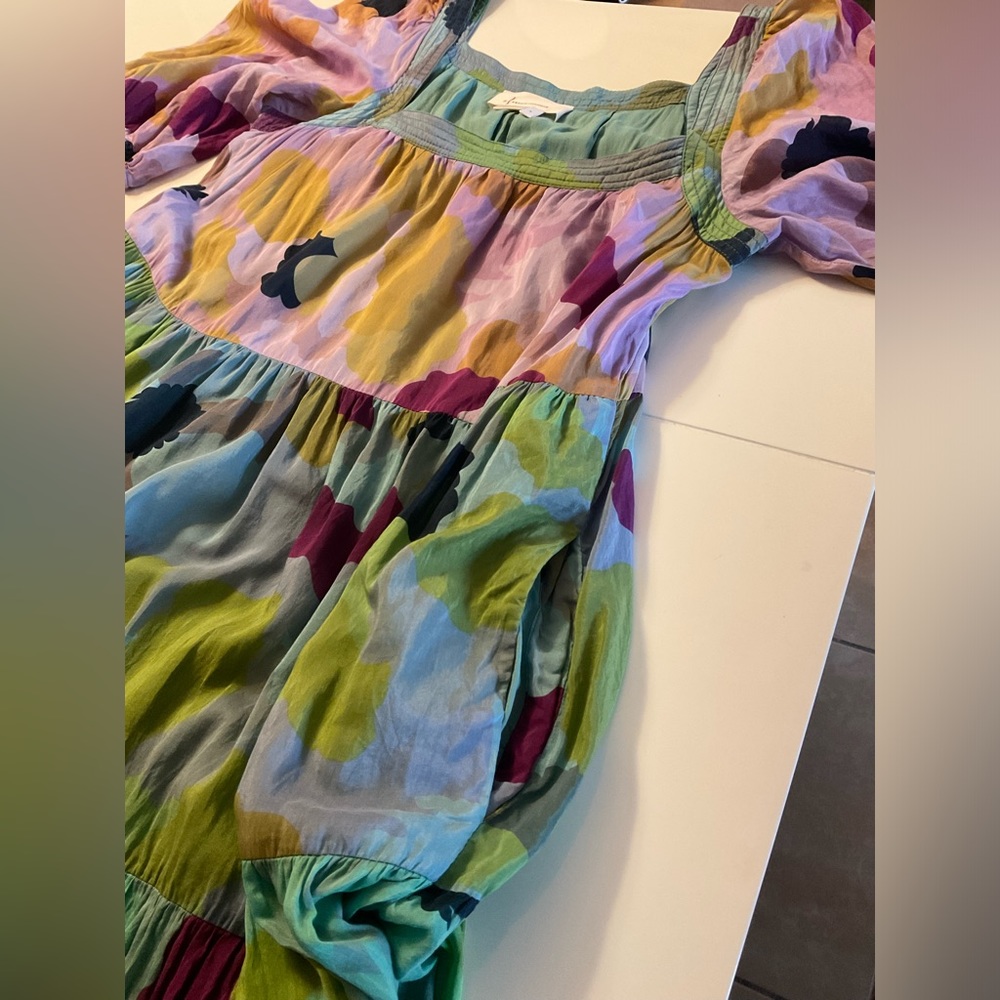 Anthropologie Floral Maxi Dress in Green, Pink, Mustard, Purple - Picture 4 of 7
